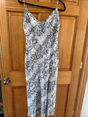 Paper Heart Snakeskin Slip Dress in Navy & Cream